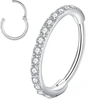 CZ Hinged Segment Nose Rings Hoop 316L Surgical Steel Cubic Zirconia Conch Daith Helix Tragus Body Piercing Jewelry Lip Rings Cartilage Earrings 20G 18G 16G Stainless Steel Septum Clicker Ring