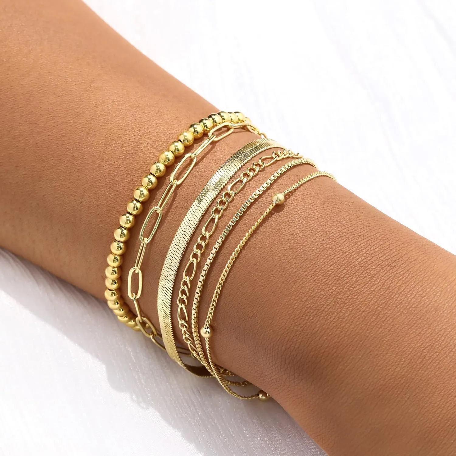 Dainty 14K Gold Bracelets for Women - Waterproof Stackable Gold Bracelet Set - Perfect for Stylish Women