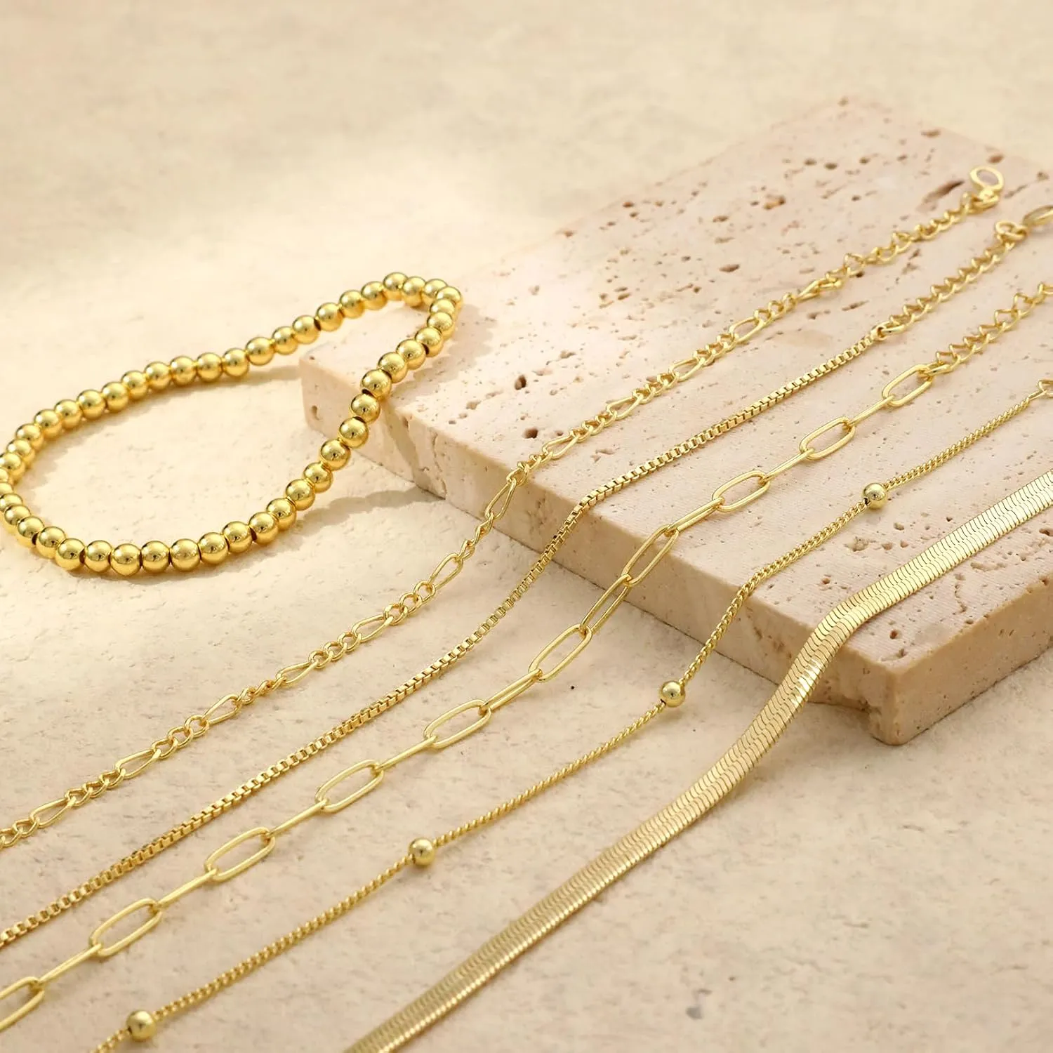 Dainty 14K Gold Bracelets for Women - Waterproof Stackable Gold Bracelet Set - Perfect for Stylish Women