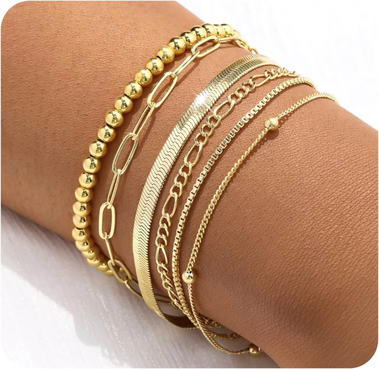 Dainty 14K Gold Bracelets for Women - Waterproof Stackable Gold Bracelet Set - Perfect for Stylish Women