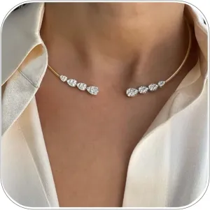 Dainty Rhinestone Open Choker Necklace for Women Adjustable Crystal Teardrop Collar Necklace Costume Jewelry