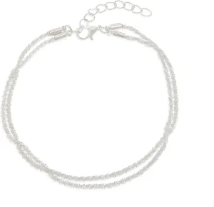 Dainty Silver Chain Layered Glitter Anklets Bracelet Stacks for Women, Handmade Summer Waterproof Stackable Link Rhinestone Ankle Foot Beach Fashion Jewelry Gift.
