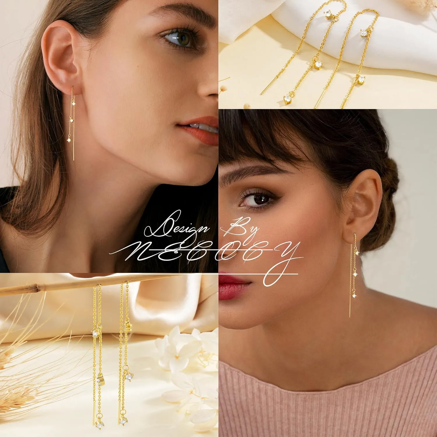Dangle Earrings for Women Dainty Long Hanging Gold/Silver Chain Earrings Trendy Hypoallergenic Dangling CZ/Pearl Threader Earrings for Women Jewelry