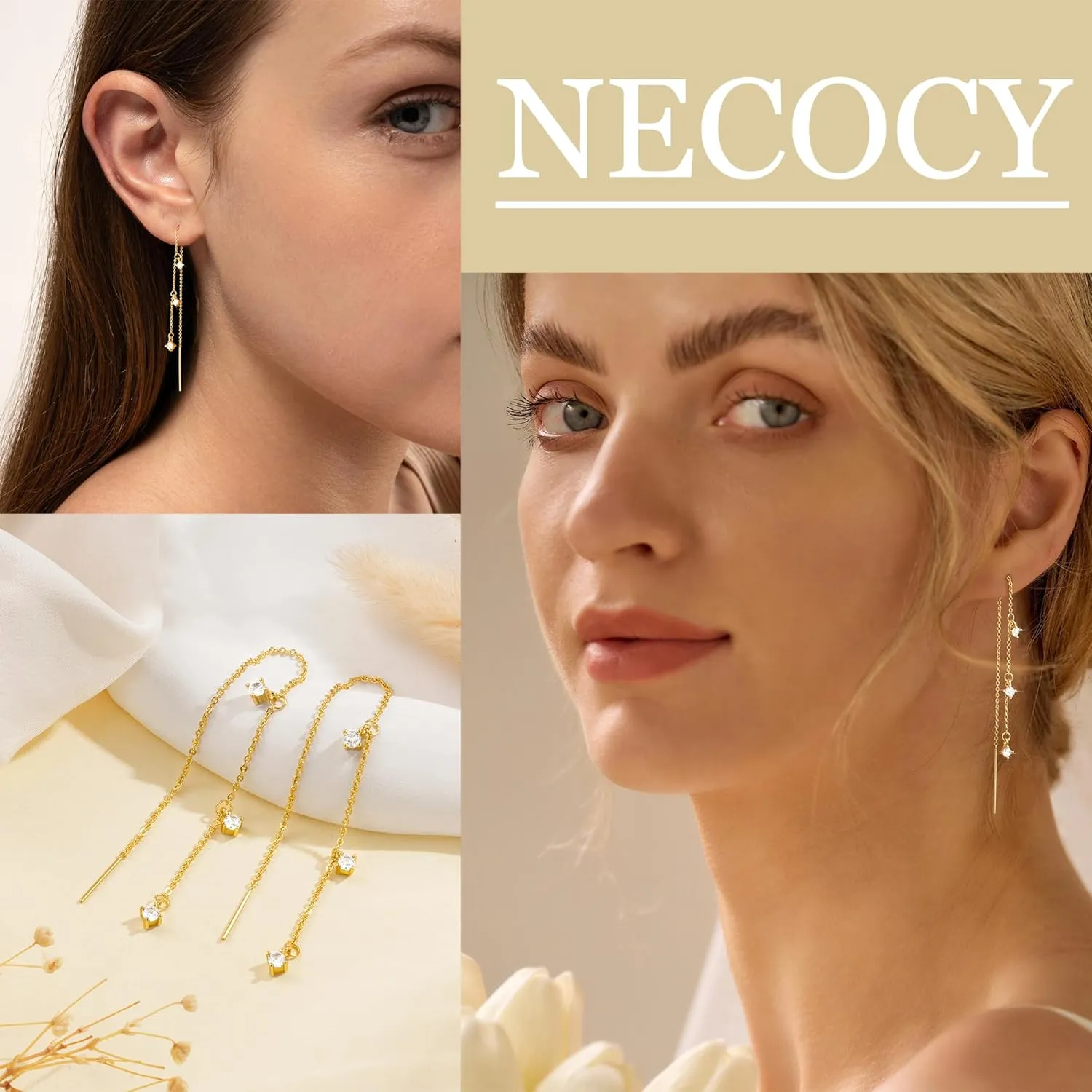 Dangle Earrings for Women Dainty Long Hanging Gold/Silver Chain Earrings Trendy Hypoallergenic Dangling CZ/Pearl Threader Earrings for Women Jewelry