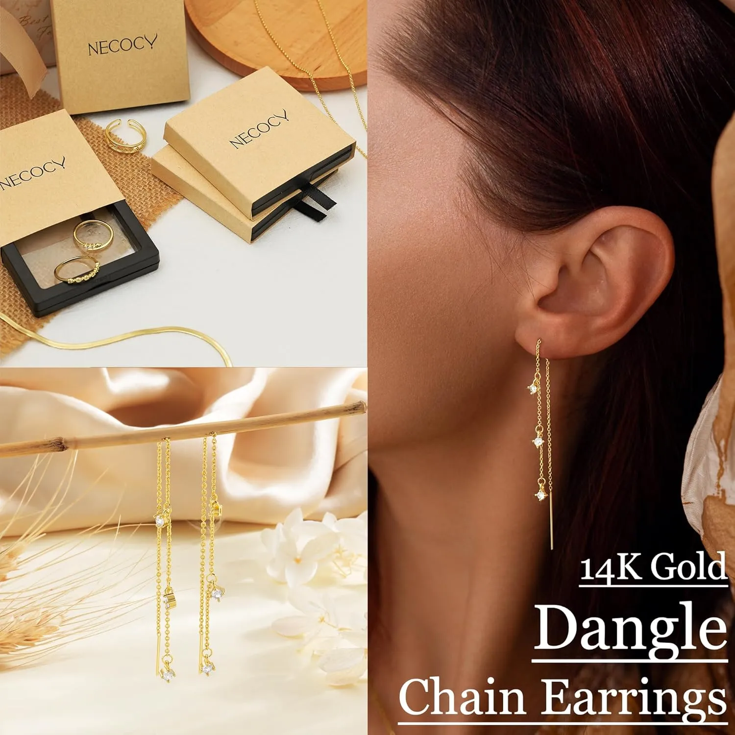 Dangle Earrings for Women Dainty Long Hanging Gold/Silver Chain Earrings Trendy Hypoallergenic Dangling CZ/Pearl Threader Earrings for Women Jewelry