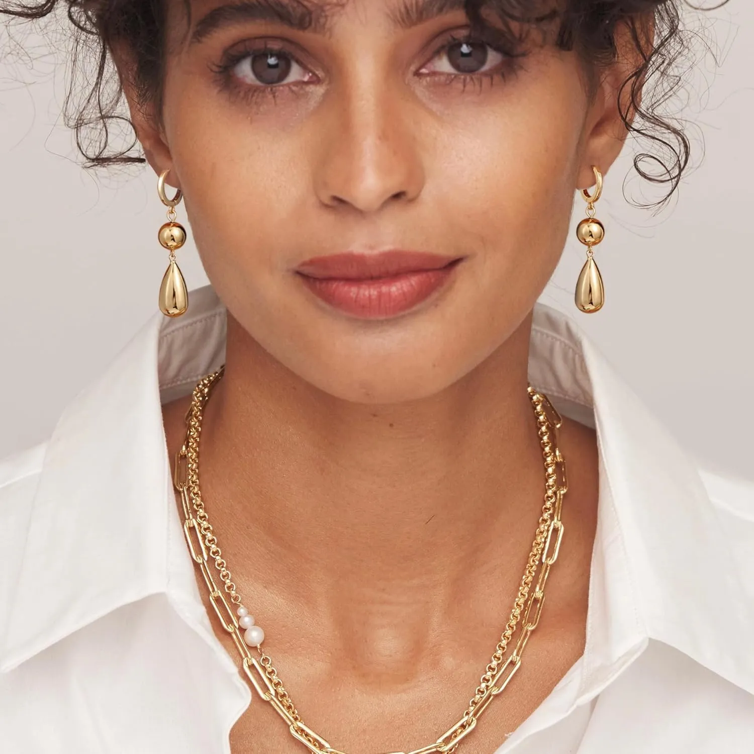 Dangle Gold Earrings for Women Trendy: Teardrop Earrings 14K Gold/Silver Plated Huggie Hoops Lightweight Hanging Teardrop and Ball Drop Earrings Hypoallergenic Statement Earrings Gold Jewelry