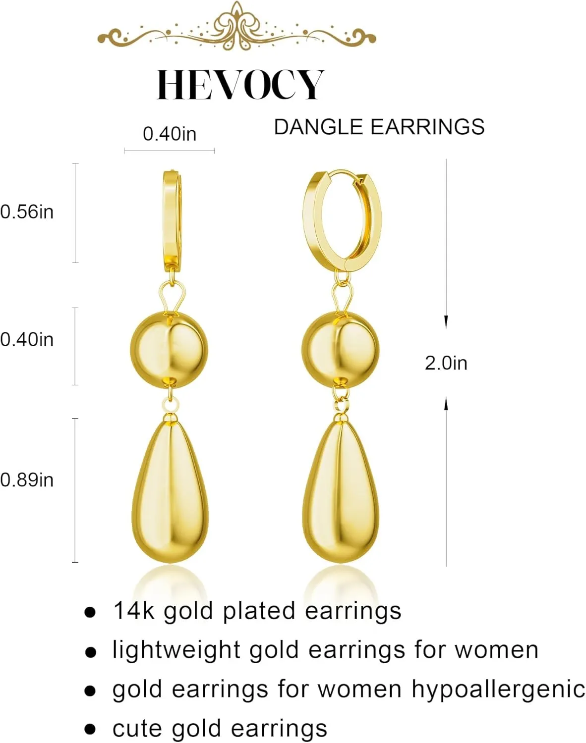 Dangle Gold Earrings for Women Trendy: Teardrop Earrings 14K Gold/Silver Plated Huggie Hoops Lightweight Hanging Teardrop and Ball Drop Earrings Hypoallergenic Statement Earrings Gold Jewelry