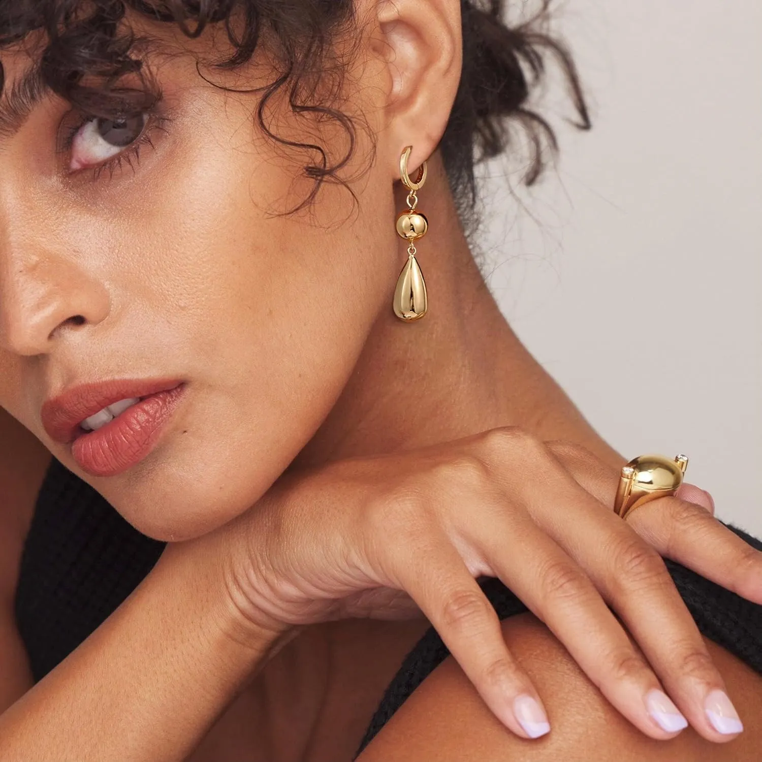 Dangle Gold Earrings for Women Trendy: Teardrop Earrings 14K Gold/Silver Plated Huggie Hoops Lightweight Hanging Teardrop and Ball Drop Earrings Hypoallergenic Statement Earrings Gold Jewelry