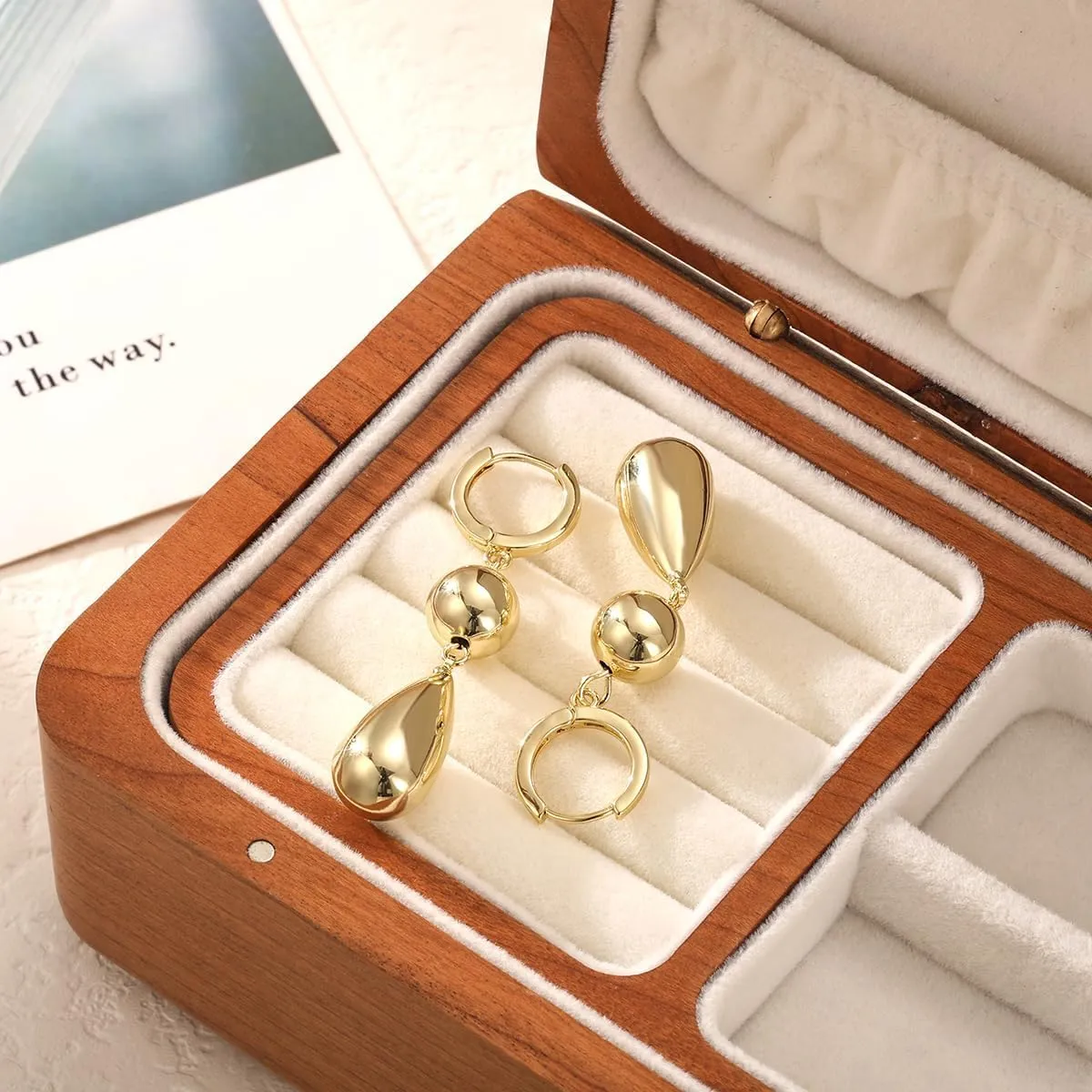 Dangle Gold Earrings for Women Trendy: Teardrop Earrings 14K Gold/Silver Plated Huggie Hoops Lightweight Hanging Teardrop and Ball Drop Earrings Hypoallergenic Statement Earrings Gold Jewelry