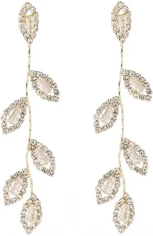 Dangling Earrings for Women Bridal Earrings for Wedding Rhinestone Wedding Prom Anniversary Delicate Leaf silver drop Earrings Long Earrings- Elegant Earrings