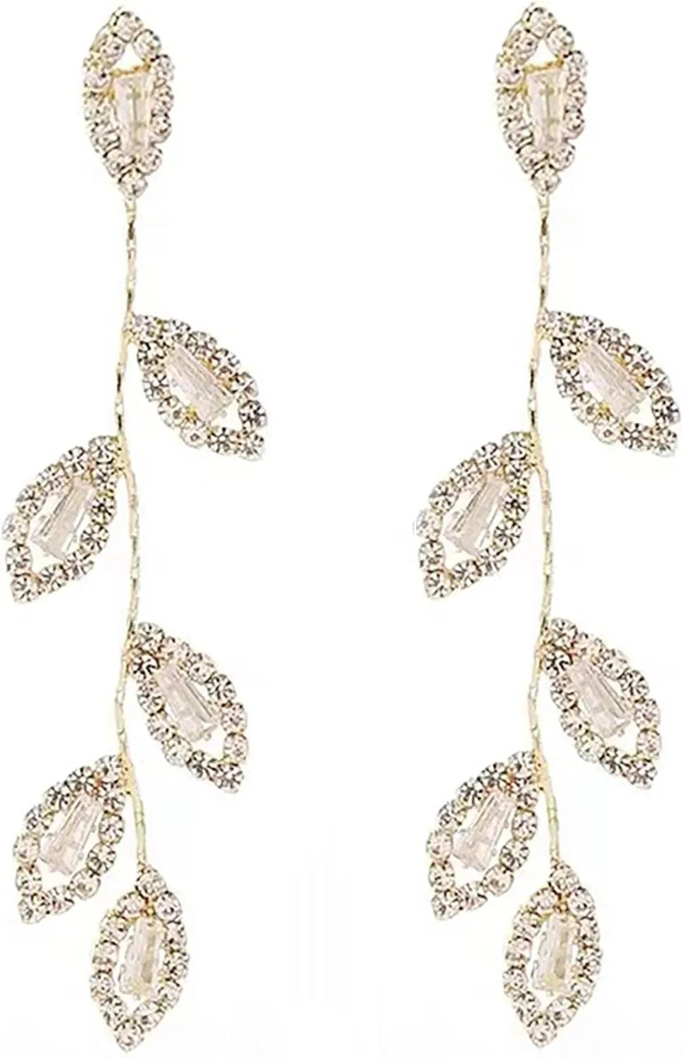 Dangling Earrings for Women Bridal Earrings for Wedding Rhinestone Wedding Prom Anniversary Delicate Leaf silver drop Earrings Long Earrings- Elegant Earrings