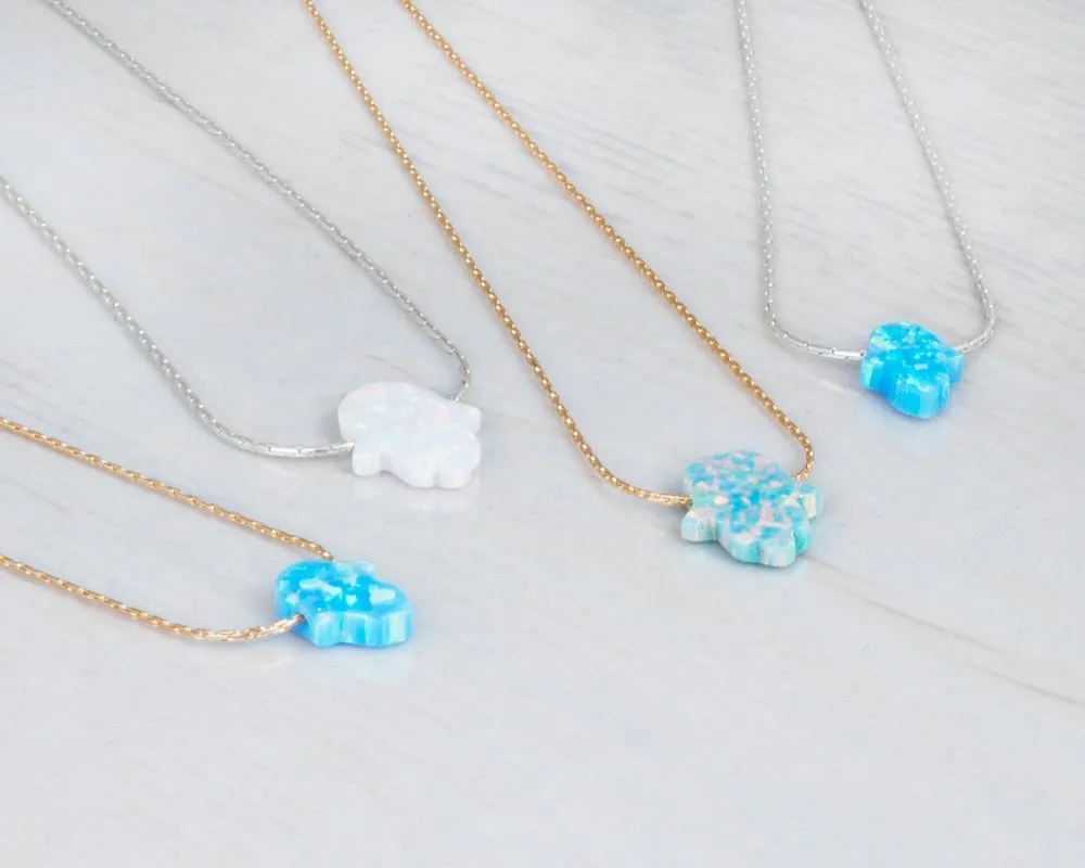 Delicate 14K Gold Filled Opal Hamsa Choker Necklace - Delicate Thin Gold Chain with Sparkling White Opal Hand Charm for Modern Protection (White, Gold Filled)