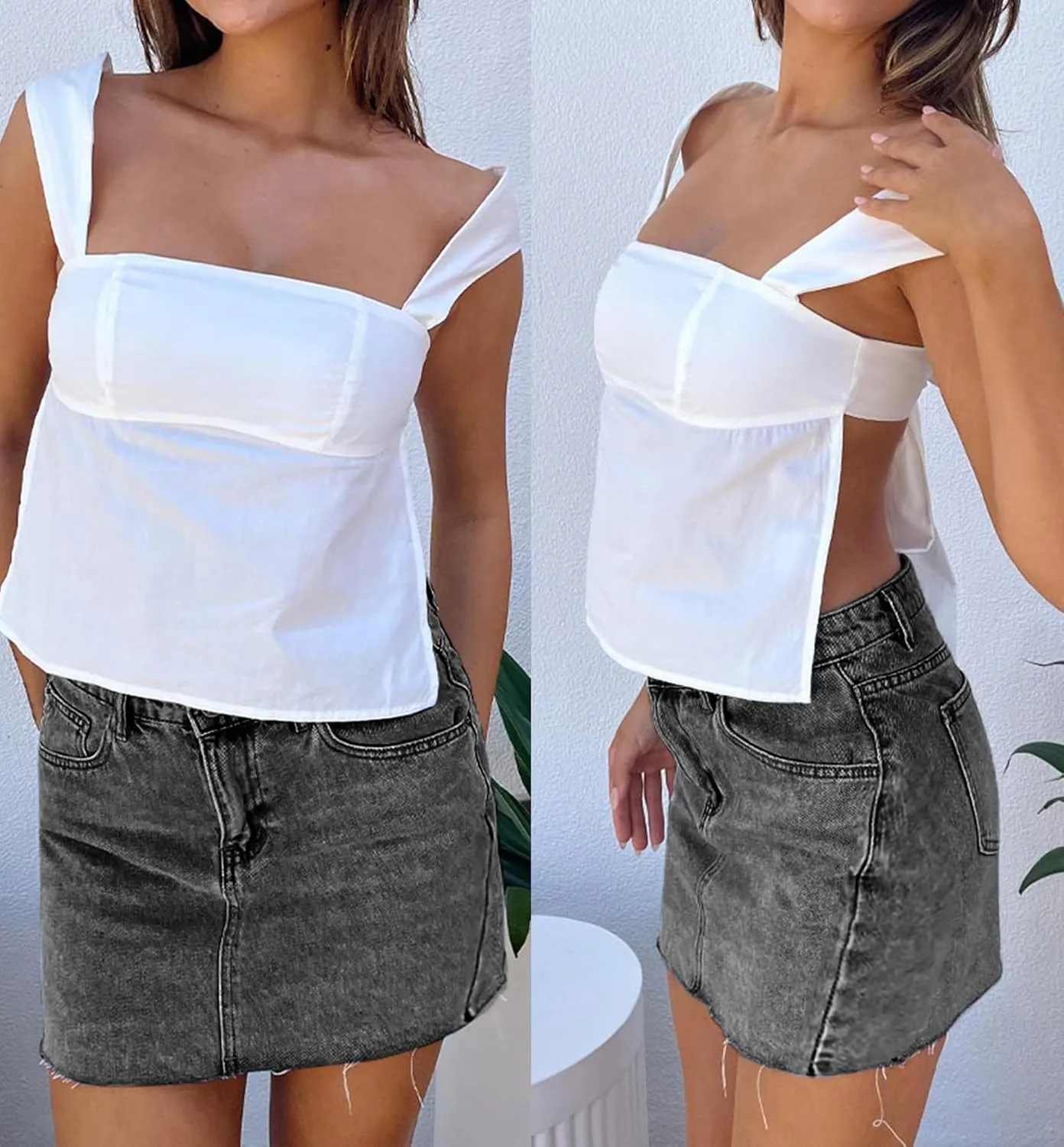 Denim Skort for Women Denim Mini Skirt Casual High Waist Stretch Jean Skirt with Pockets