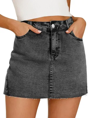 Denim Skort for Women Denim Mini Skirt Casual High Waist Stretch Jean Skirt with Pockets
