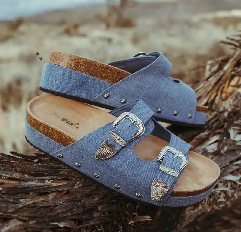 Denim Western Buckle Sandals - PREORDER CLOSED-