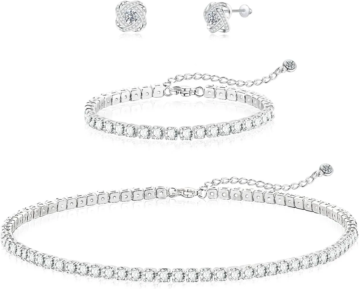 DIBOLA Tennis Necklaces for Women, Silver Jewelry Set Silver Tennis Choker Necklace and Earrings Sets Wedding Jewelry Sets for Bride, Bridal Prom Jewelry Set