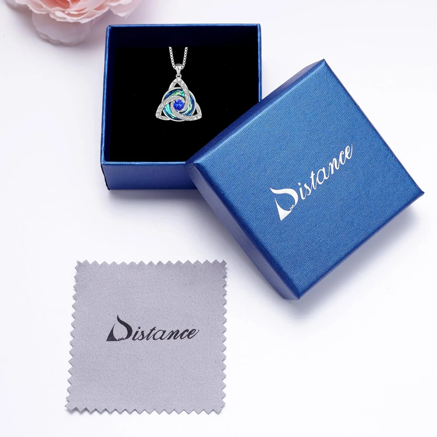 Distance Celtic Birthstone Necklace for Women, 925 Sterling Silver Trinity Knot Triquetra Austria Crystal Pendant, Birthstone Necklace Birthday Mother's Day Irish Scottish Gifts for Her