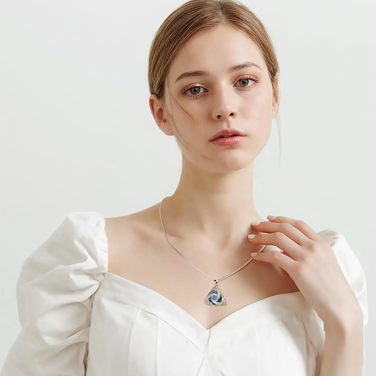 Distance Celtic Birthstone Necklace for Women, 925 Sterling Silver Trinity Knot Triquetra Austria Crystal Pendant, Birthstone Necklace Birthday Mother's Day Irish Scottish Gifts for Her