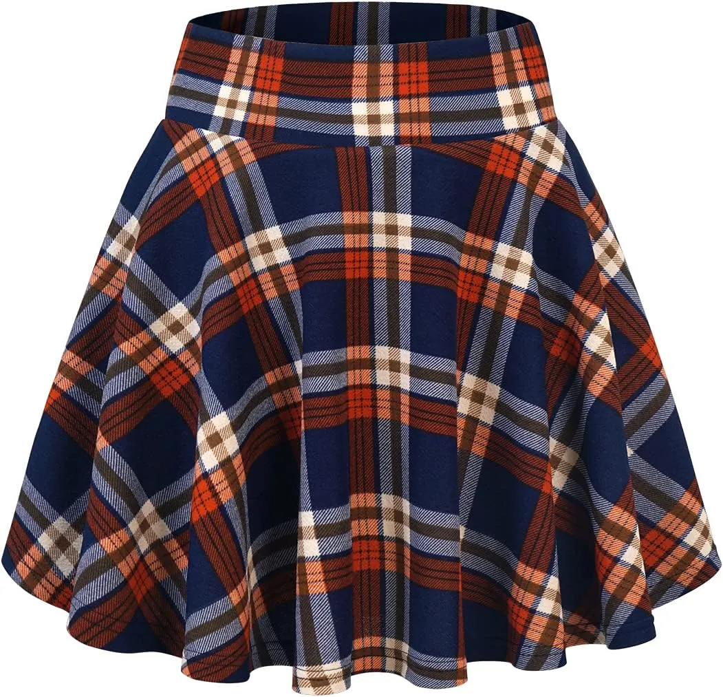 DJT Women's Basic Versatile Casual Stretchy Flared Pleated Mini Skater Skirt with Shorts