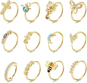 Dochais 12PCS Nose Rings Hoop 20G Nose Rings for Women Surgical Stainless Steel Nose Piercing Dangle Nose Ring Cartilage Earring Jewelry