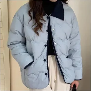 Down Coats Women Casual Cotton Padded Jacket Female Autumn Winter Long Sleeve Turn Down Collar Warm Parkas(X-Large)