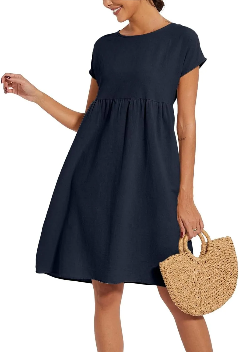 Dresses for Women Summer Plus Size Linen Short Sleeve Midi Dress Casual 2024 Beach Vacation Sundress with Pockets