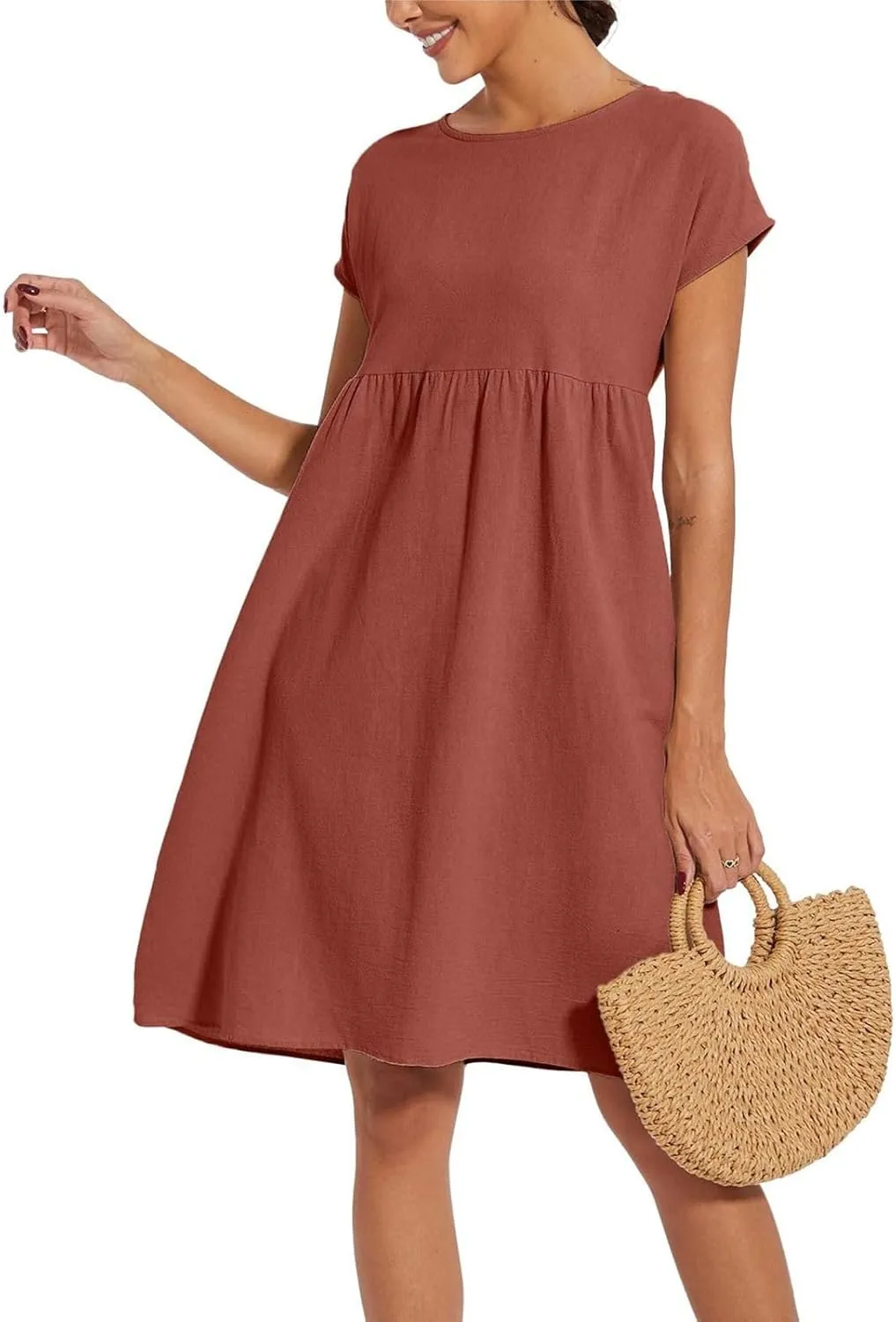 Dresses for Women Summer Plus Size Linen Short Sleeve Midi Dress Casual 2024 Beach Vacation Sundress with Pockets