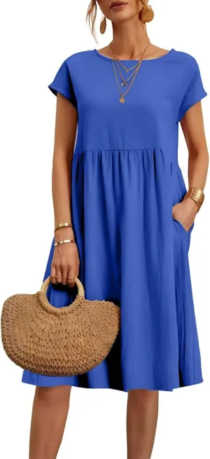 Dresses for Women Summer Plus Size Linen Short Sleeve Midi Dress Casual 2024 Beach Vacation Sundress with Pockets