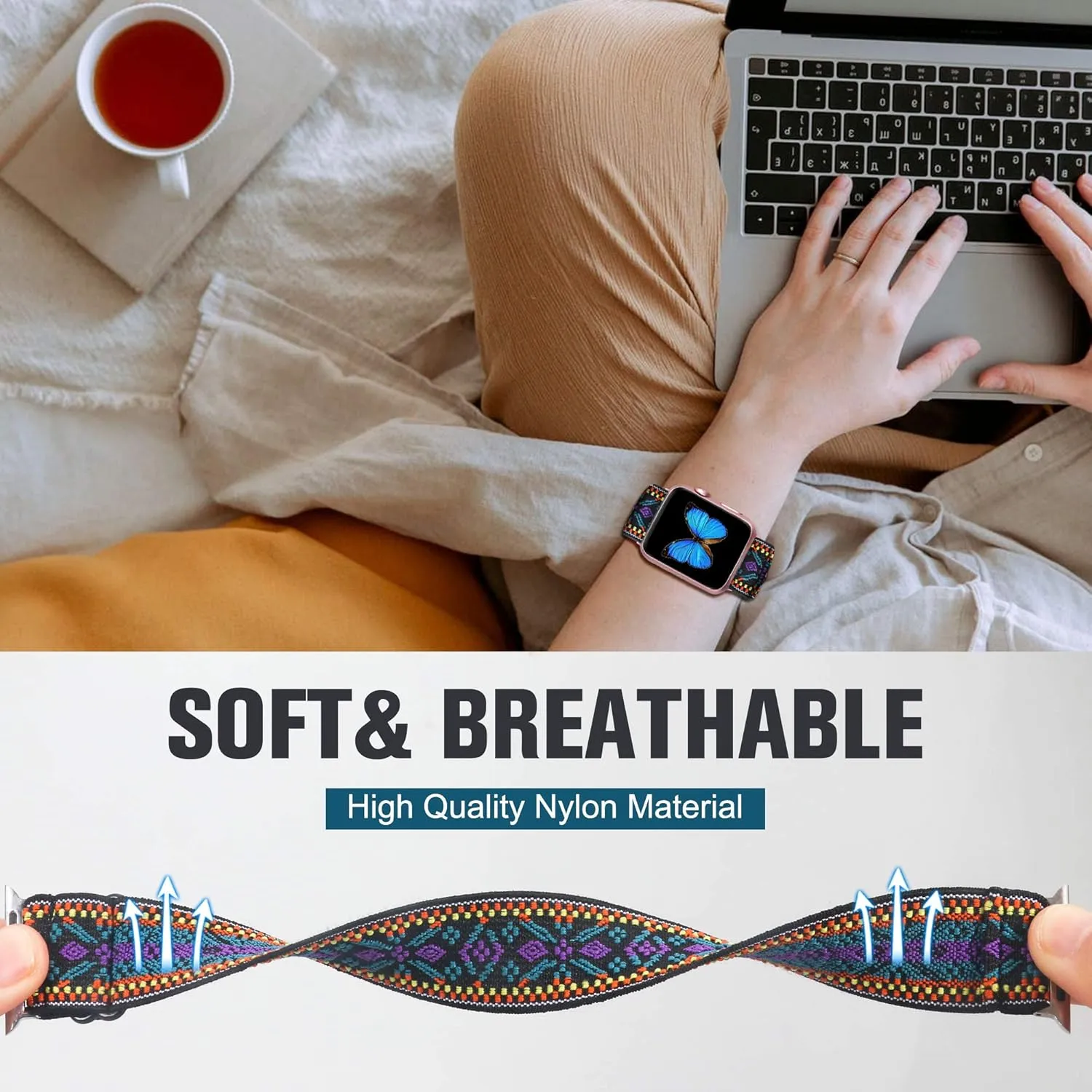 Dsytom 3 Pack Elastic Band Compatible with Apple Watch Bands 38mm 41mm 40mm 42mm 44mm 45mm 46mm 49mm, Adjustable Stretchy Nylon bands for iWatch Series 10/9/Ultra 2/8/7/6/5/4/3/2/1/SE Strap for Women