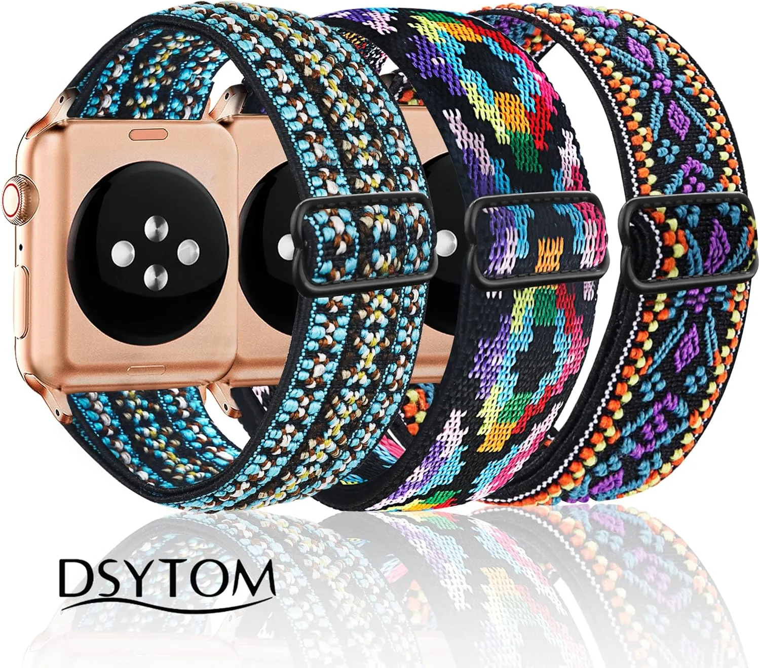 Dsytom 3 Pack Elastic Band Compatible with Apple Watch Bands 38mm 41mm 40mm 42mm 44mm 45mm 46mm 49mm, Adjustable Stretchy Nylon bands for iWatch Series 10/9/Ultra 2/8/7/6/5/4/3/2/1/SE Strap for Women
