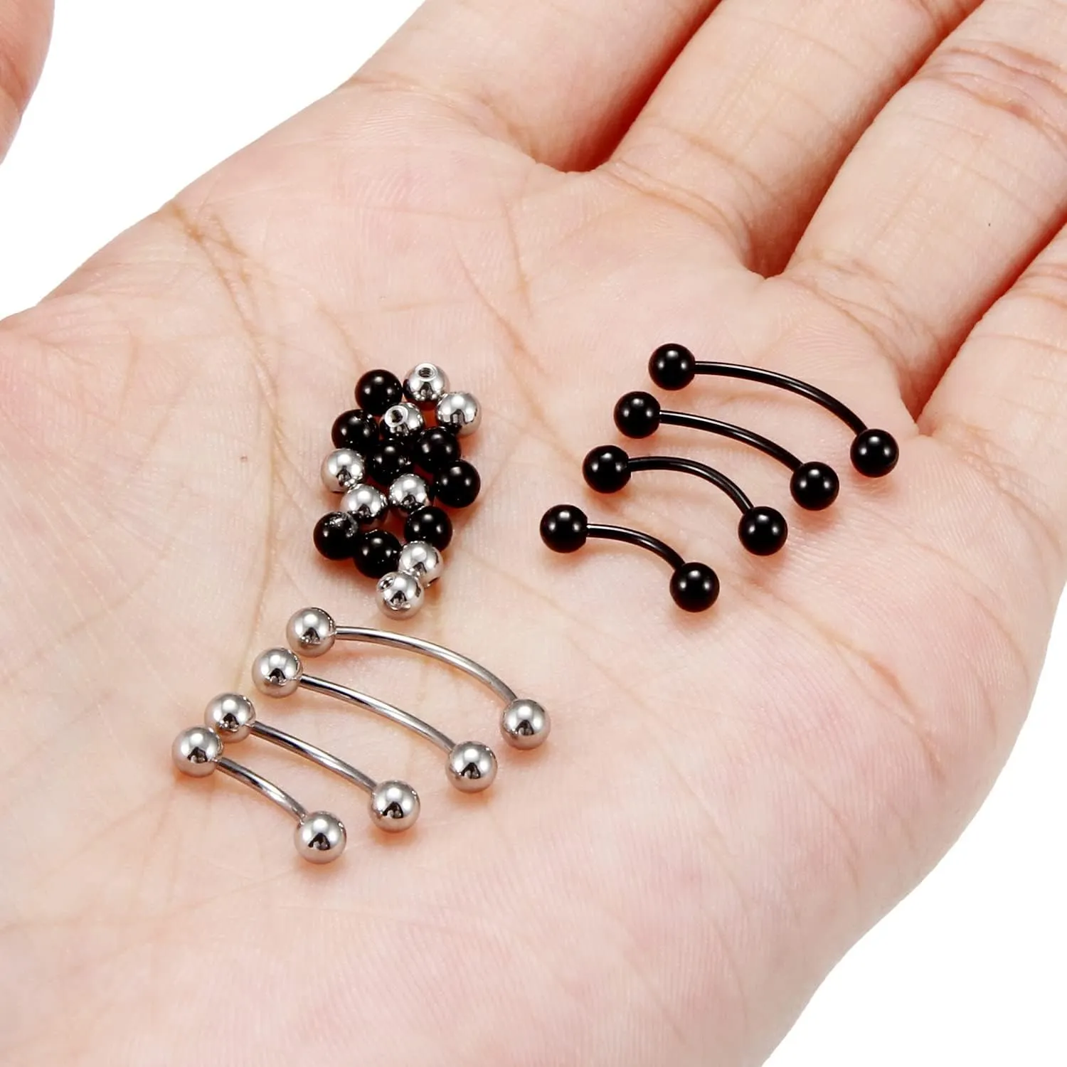 Dyknasz 20G 16G Eyebrow Piercing Jewelry Stainless Steel Vertical Labret Lip Jewelry Curved Barbell Rook Piercing Jewelry Small Belly Button Ring for Women Men