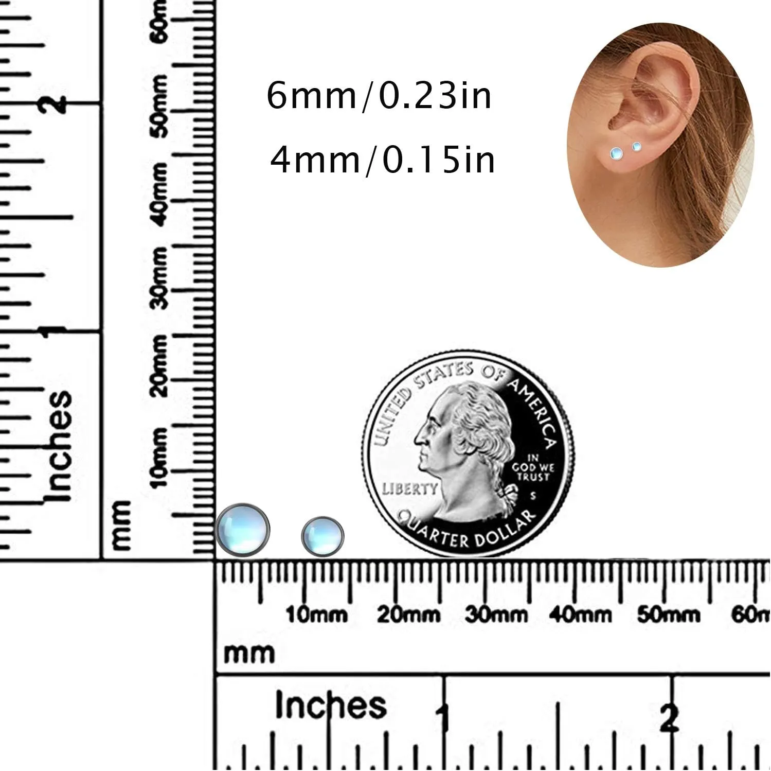 Earrings for Sensitive Ears Synthetic Moonstone Earrings Round Earrings Sterling Silver Stud Earrings for Women