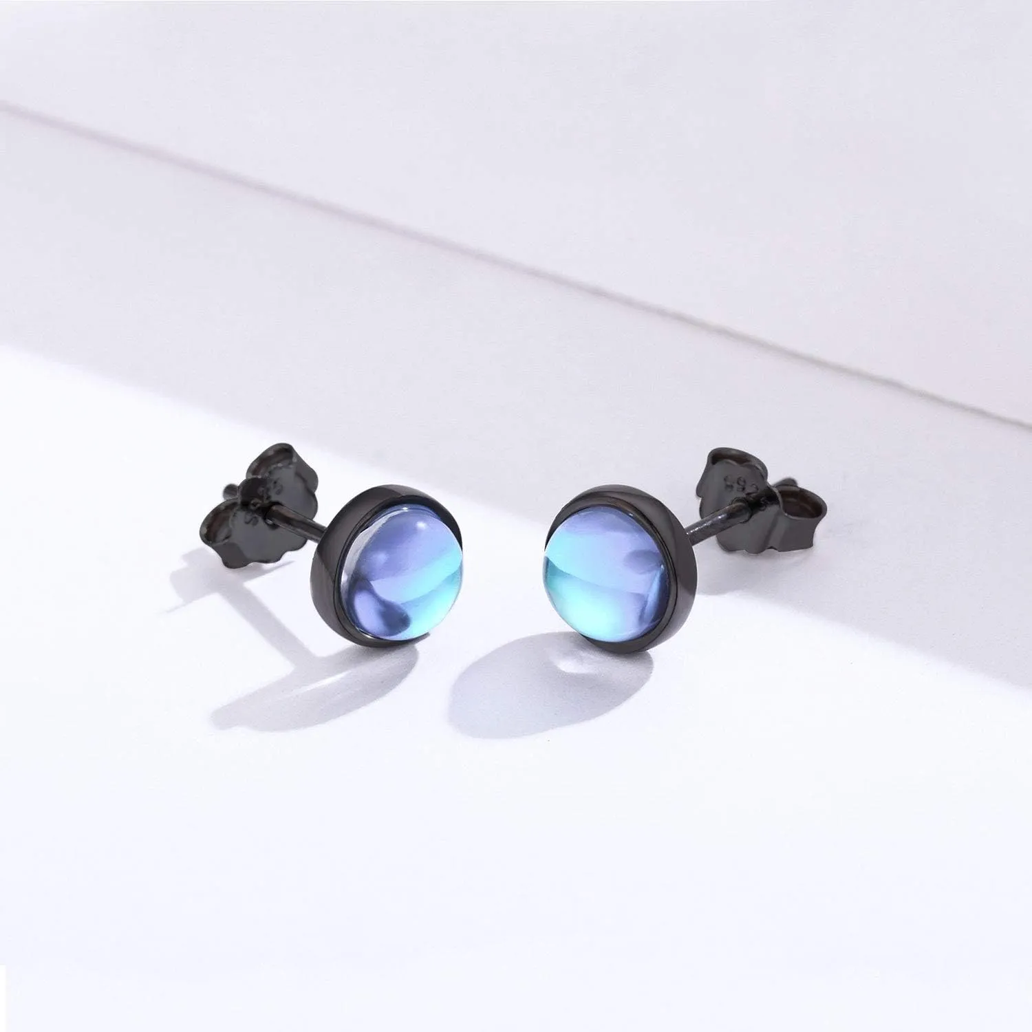 Earrings for Sensitive Ears Synthetic Moonstone Earrings Round Earrings Sterling Silver Stud Earrings for Women