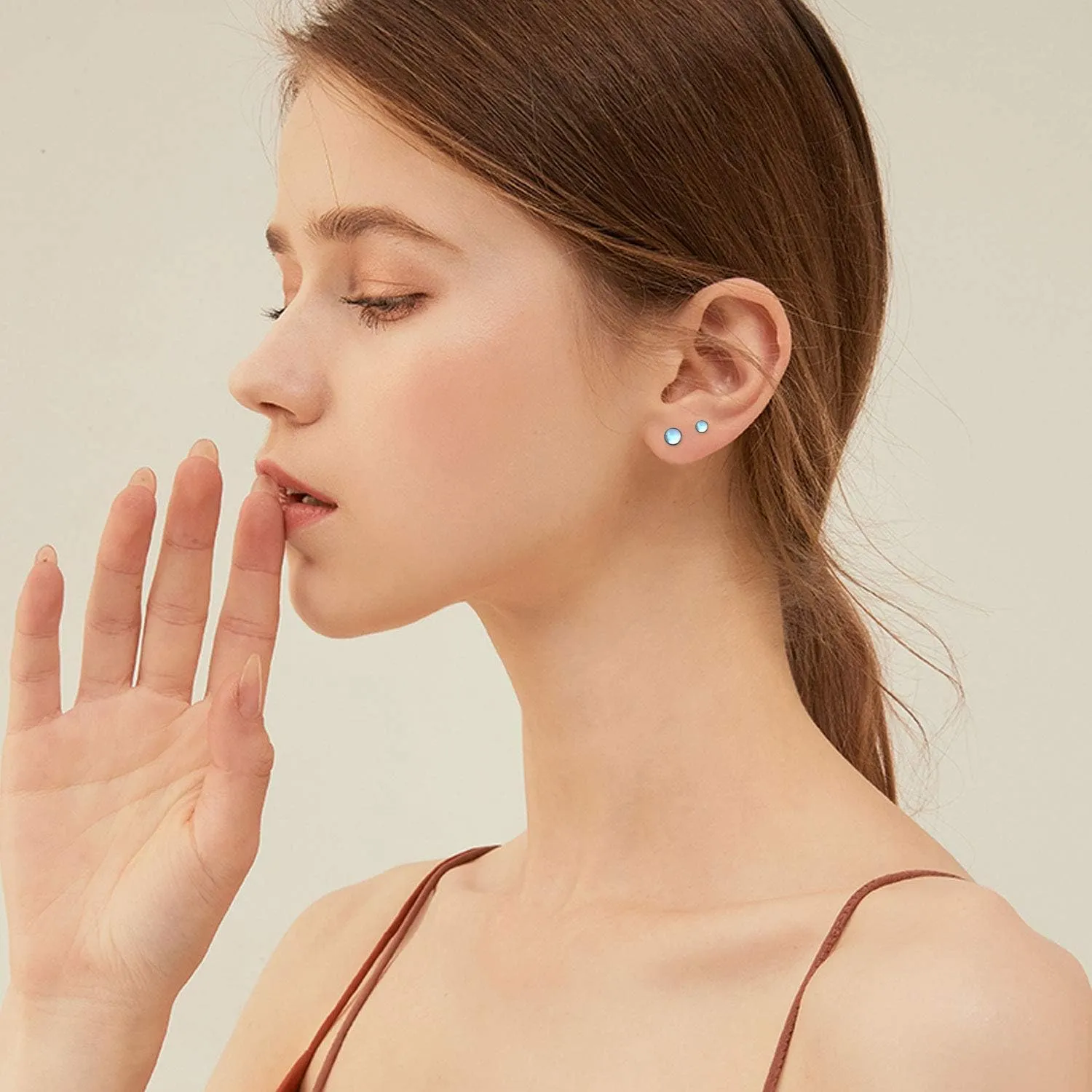 Earrings for Sensitive Ears Synthetic Moonstone Earrings Round Earrings Sterling Silver Stud Earrings for Women