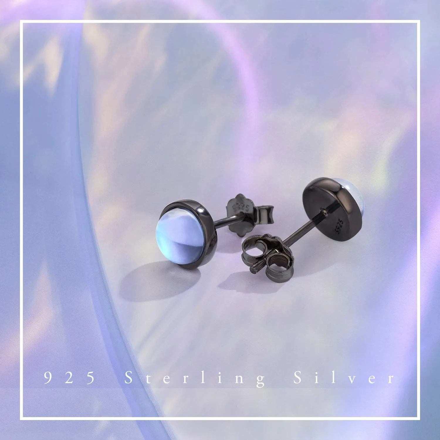 Earrings for Sensitive Ears Synthetic Moonstone Earrings Round Earrings Sterling Silver Stud Earrings for Women