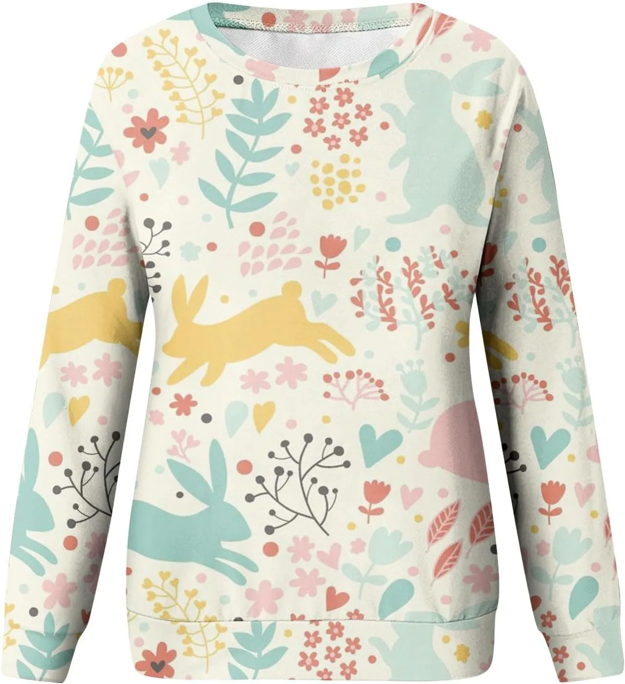 Easter Outfit Women Casual Loose Crew Neck Sweatshirts Long Sleeve Pullover Easter Eggs Bunny Print Shirts