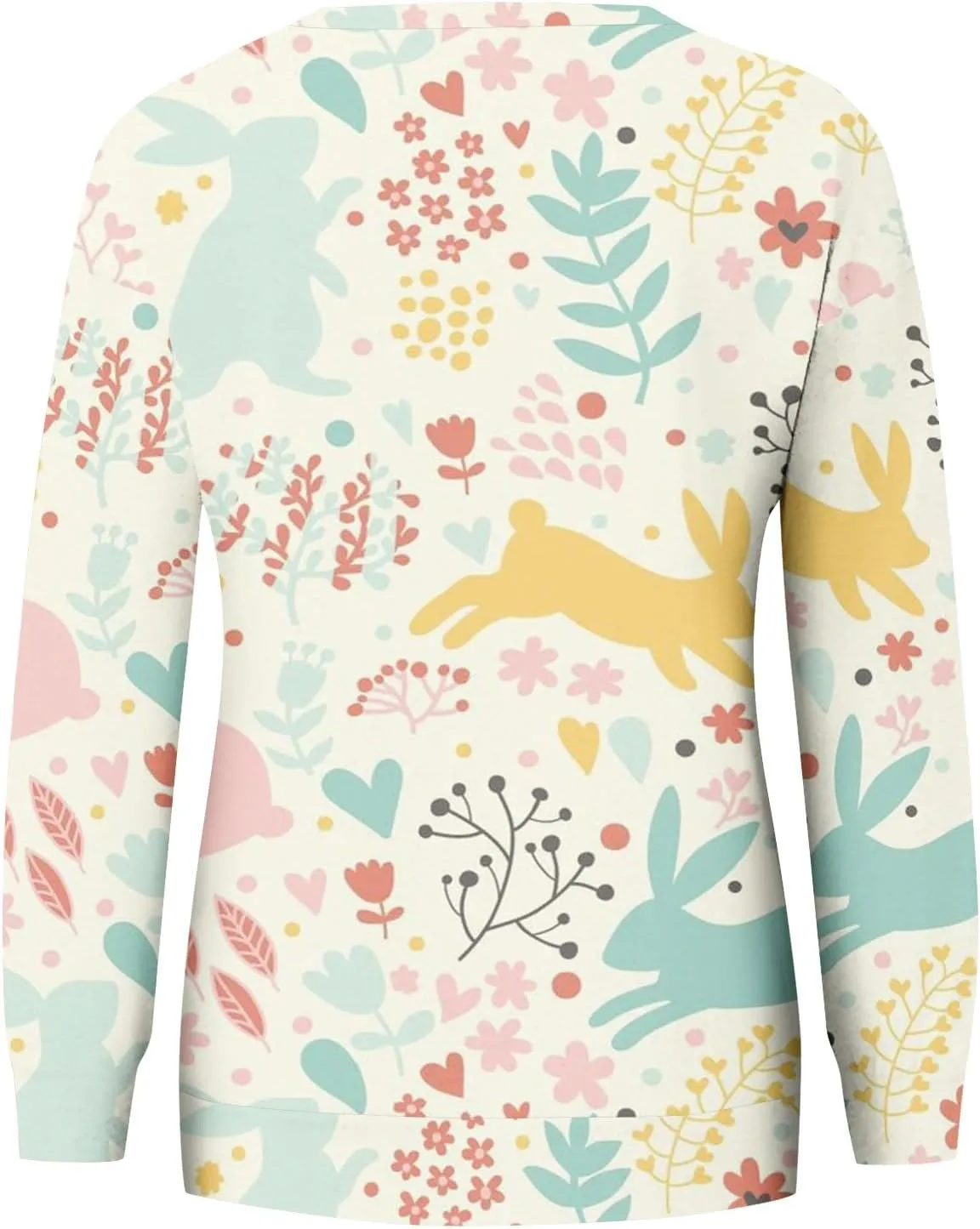 Easter Outfit Women Casual Loose Crew Neck Sweatshirts Long Sleeve Pullover Easter Eggs Bunny Print Shirts
