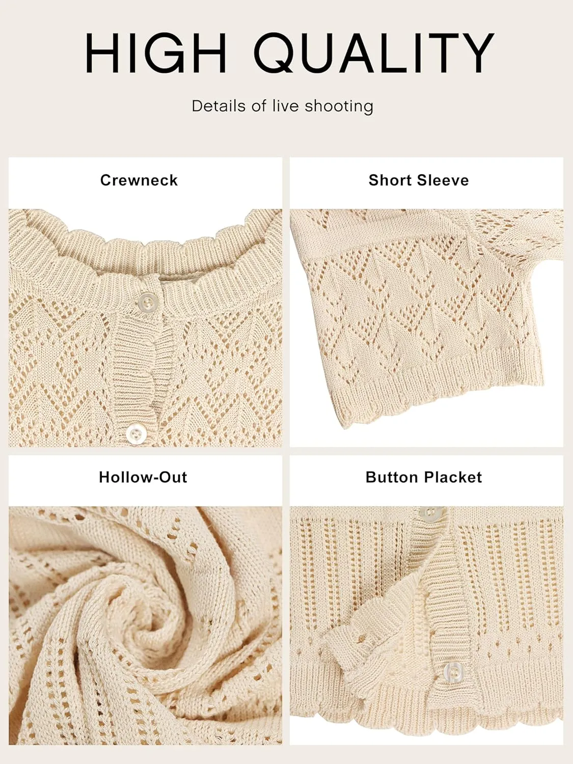 ECOWISH Summer Crochet Cardigans for Women: 2025 Lightweight Short Sleeve Crewneck Button Down Cropped Casual Sweater Tops