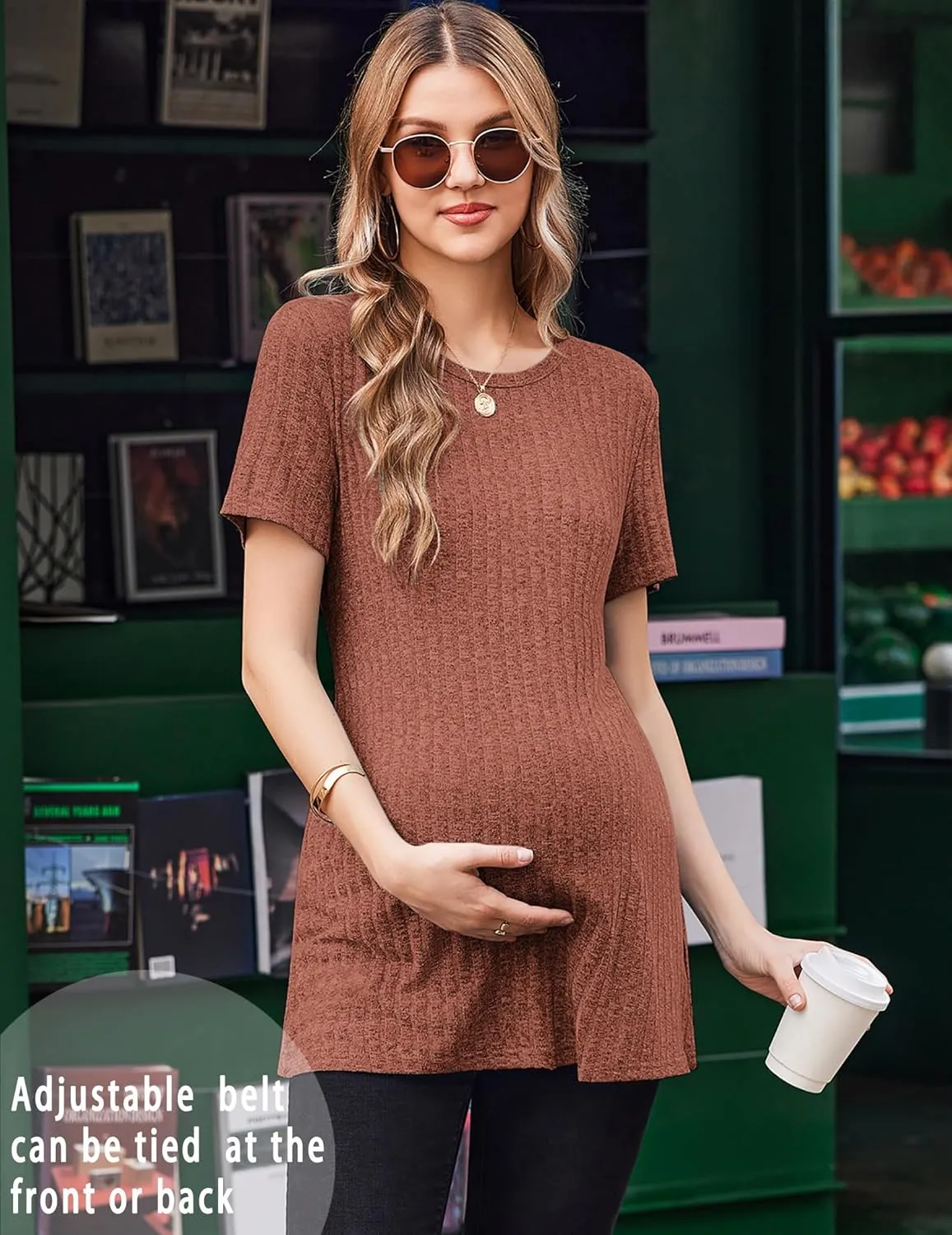 Ekouaer Maternity Tops Short Sleeve Pregnancy Shirt Tee Tunic Casual T Shirts Blouses Clothes S-XXL