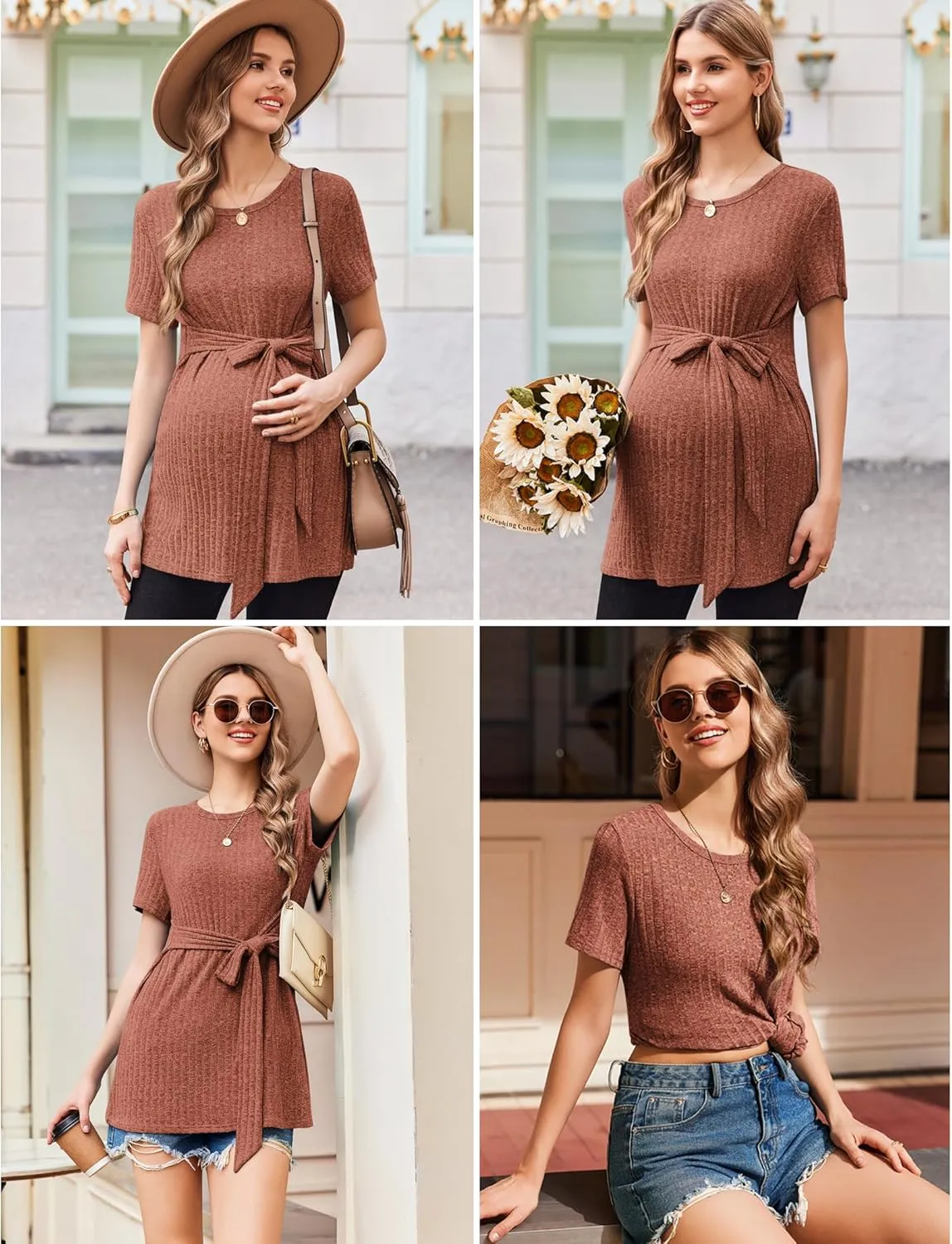 Ekouaer Maternity Tops Short Sleeve Pregnancy Shirt Tee Tunic Casual T Shirts Blouses Clothes S-XXL