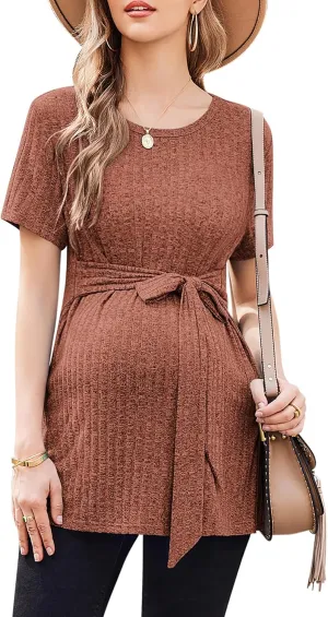 Ekouaer Maternity Tops Short Sleeve Pregnancy Shirt Tee Tunic Casual T Shirts Blouses Clothes S-XXL