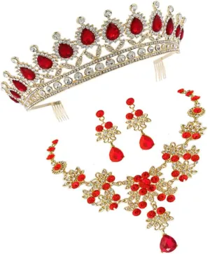 Elegant Bridal Crown Necklace Earring Set Wedding Jewelry Set Costume Jewelry for Women (silver)