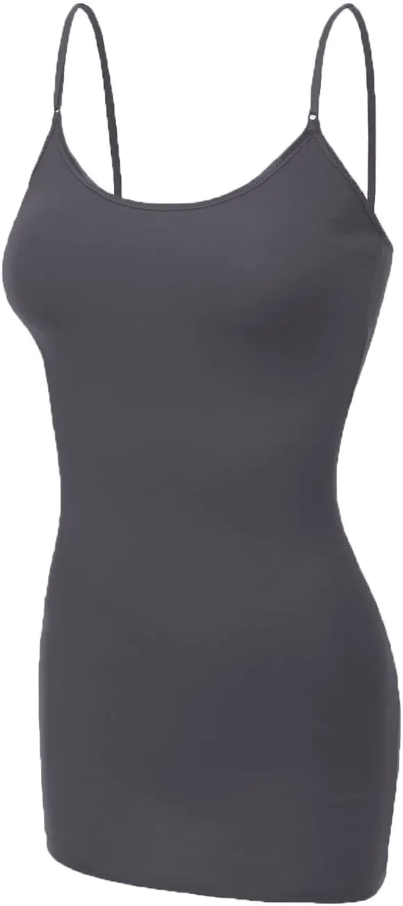 Emmalise Women's Basic Casual Long Camisole Adjustable Strap Cami Layering Top