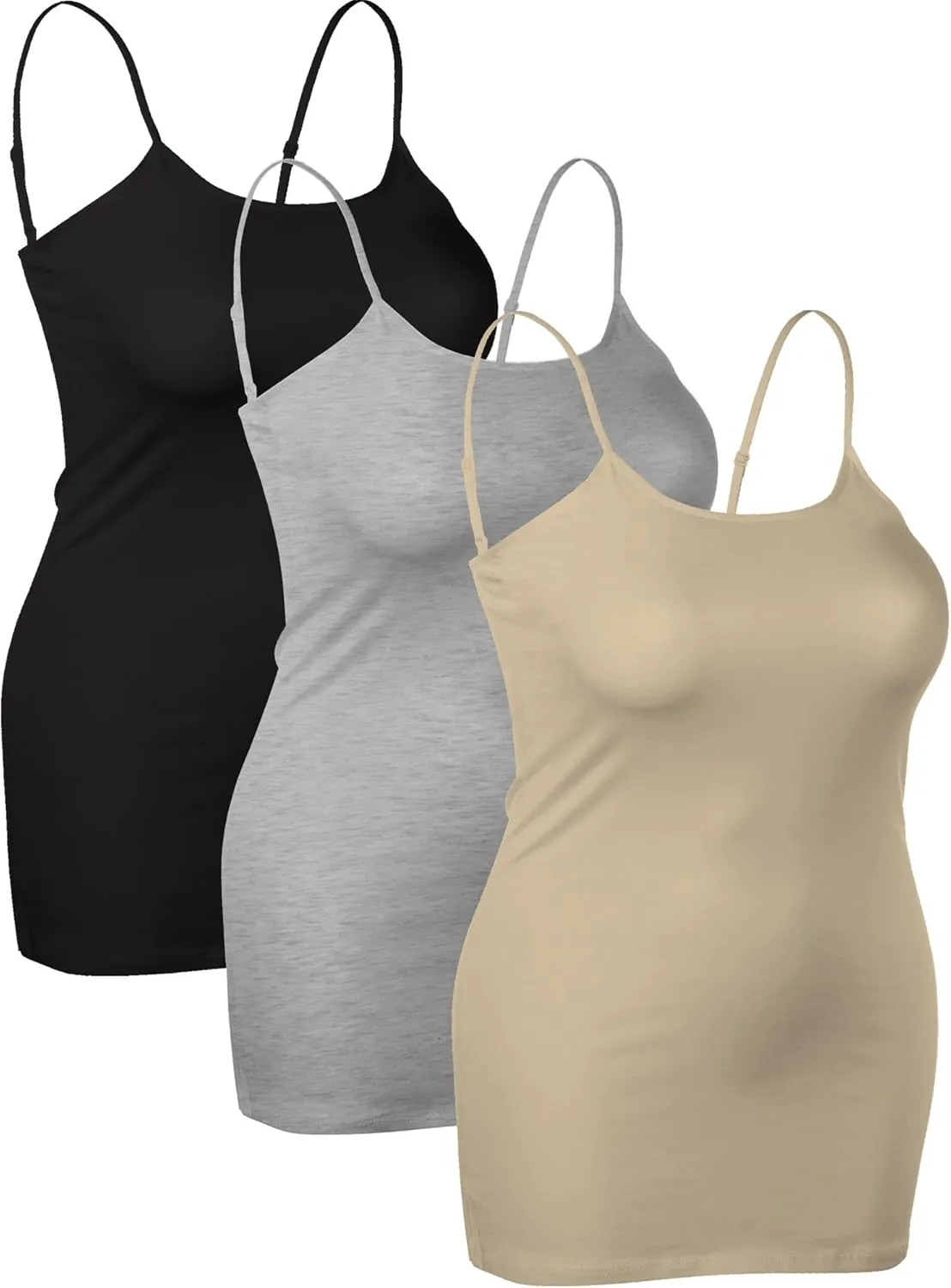 Emmalise Women's Basic Casual Long Camisole Adjustable Strap Cami Layering Top