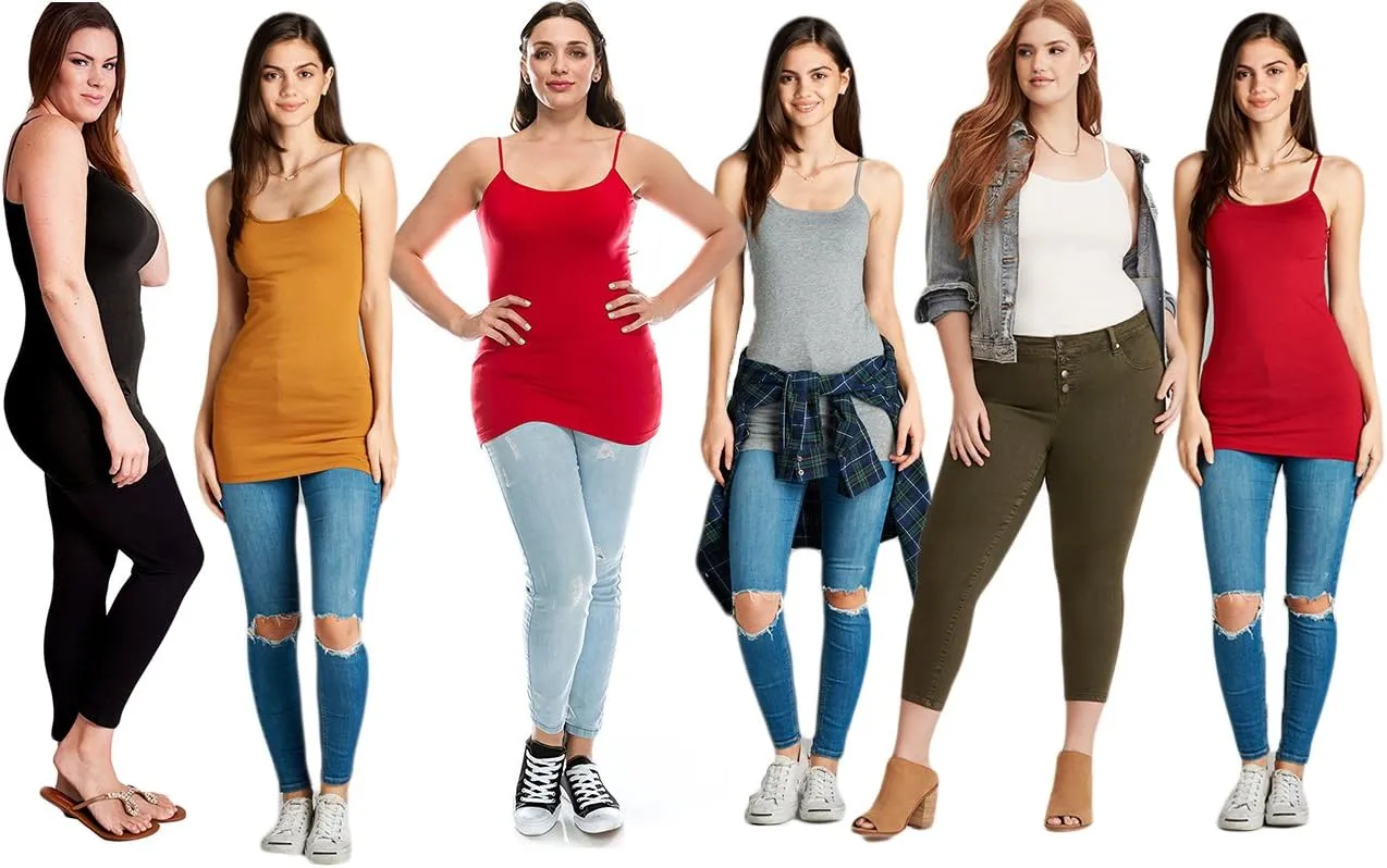 Emmalise Women's Basic Casual Long Camisole Adjustable Strap Cami Layering Top