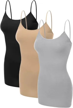 Emmalise Women's Basic Casual Long Camisole Adjustable Strap Cami Layering Top
