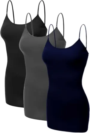 Emmalise Women's Basic Casual Long Camisole Adjustable Strap Cami Layering Top