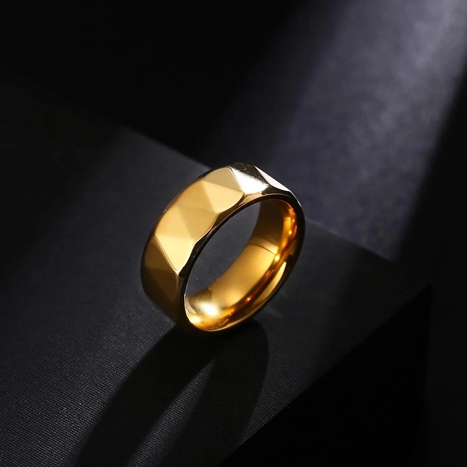 Epinki Anniversary Ring, 8MM Stainless Steel Gold Geometric Engagement Rings Jewelry 2PCS Couples Jewelry