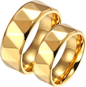 Epinki Anniversary Ring, 8MM Stainless Steel Gold Geometric Engagement Rings Jewelry 2PCS Couples Jewelry
