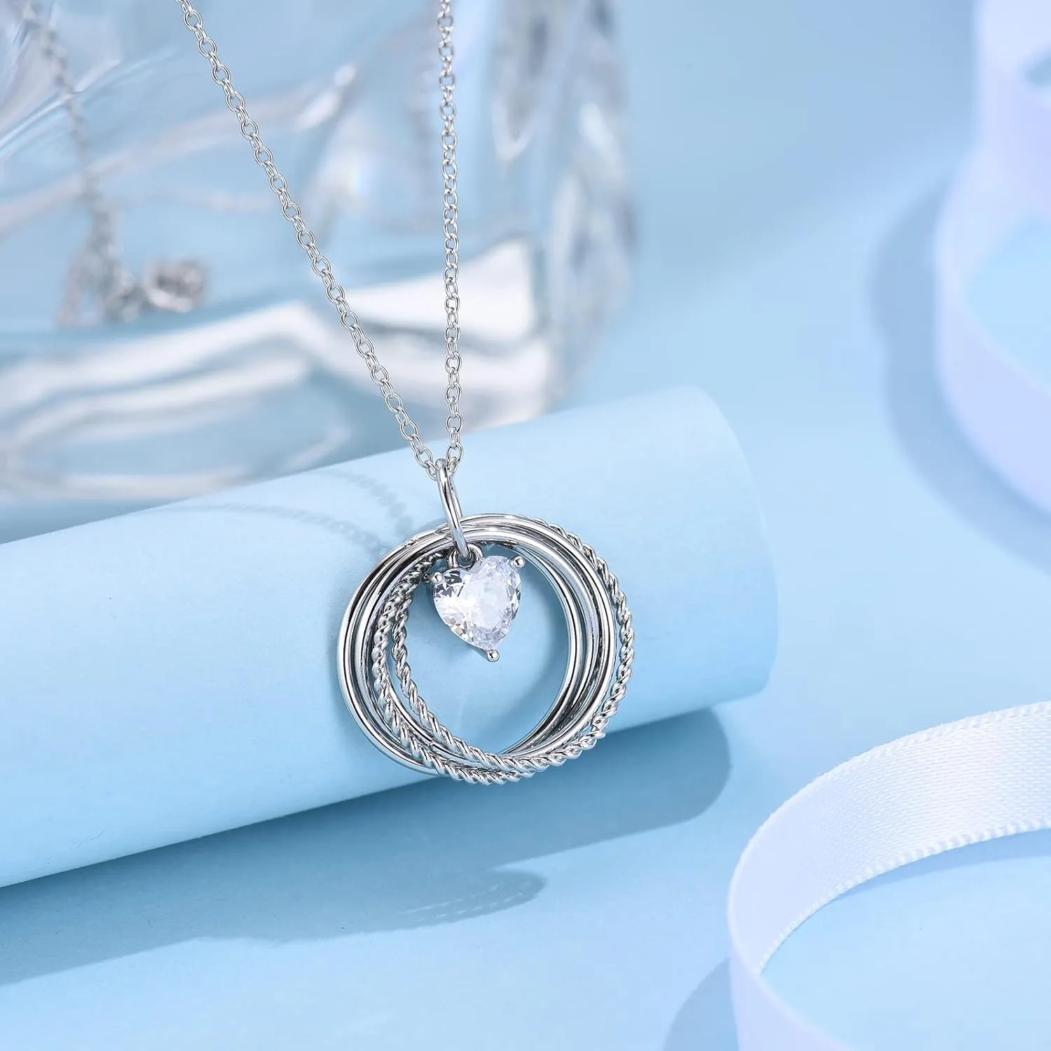 EPIRORA 30th 40th 50th 60th 70th 80th 90th 100th Birthday Gifts for Women, Heart Cubic Zirconia Pendant Circles Necklace for Her 30 40 50 60 70 80 90 100 Years Old Birthday Jewellery Gifts